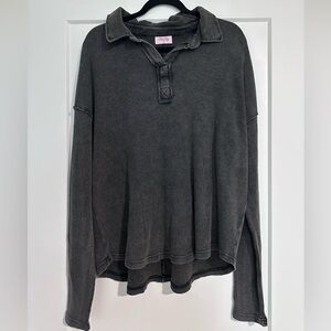 Pink Lily Leaf Your Worries Acid Washed Waffle Collared Top